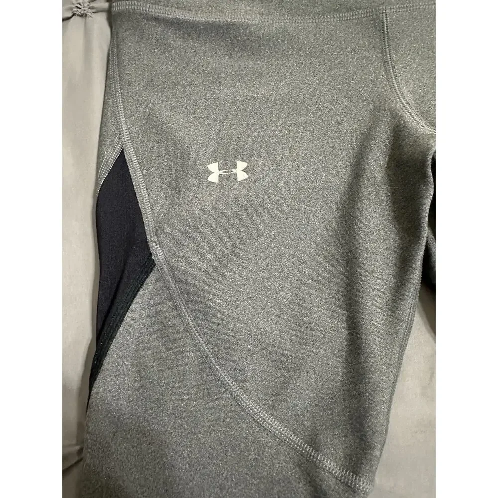 Under Armour UA Women's Size S HeatGear Shine Cropped Leggings Grey/Black‎ Mesh